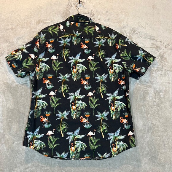 Cactus Man Ricky Singh Cotton Shirt Men's Large Black Floral Palm Flamingo Aloha - Picture 10 of 10